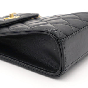 Lambskin Quilted Vertical Pearl Crush Flap with Chain Black