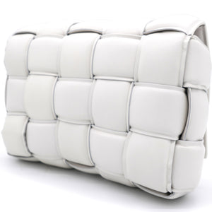 White Padded Leather Cassette Crossbody Bag