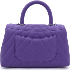 Purple Chevron Caviar Leather Mini Coco Top Handle Bag