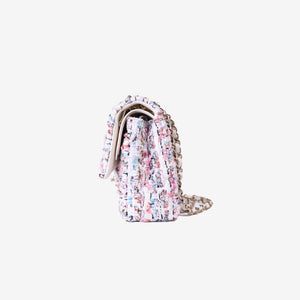Chanel Classic Flap Bag in White/Pink Tweed Leather with Gold Hardware