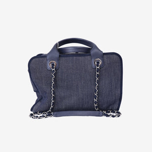 Chanel Large Bowling Bag in Blue Denim & Calfskin Leather with Silver Hardware (Contact to Enquire)