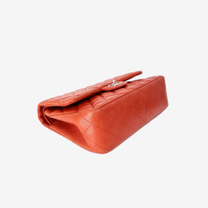 Chanel Jumbo Classic Flap Bag in Orange Lambskin Leather with Silver Hardware