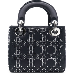 Satin Crystal Cannage Mini Lady Dior Black