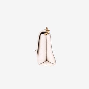 Chanel Small Stitched Flap Bag in White Grained Calfskin with Gold Hardware