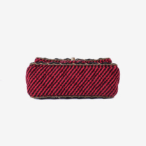 Chanel Classic Single Flap Mini Bag in Multicolour Braided Quilted Wool and Beaded Trim with Gold Hardware
