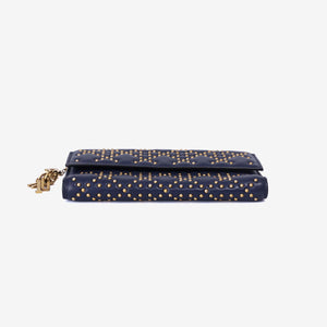 Dior Cannage Stud Wallet on Chain in Navy Lambskin Leather with Gold Hardware