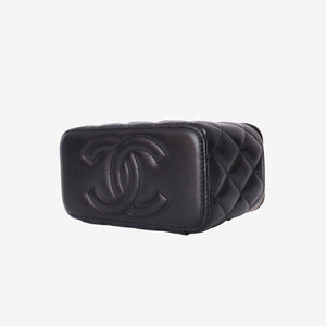 Chanel Small Vanity Case with Top Handle in Black Lambskin Leather with Gold Hardware