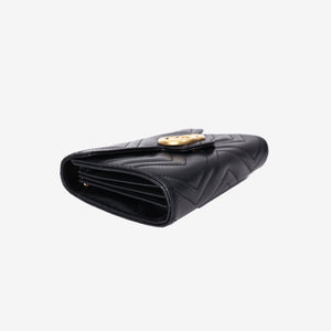 Gucci GG Marmont Wallet on Chain in Black Matelassé Lambskin Leather with Gold Hardware