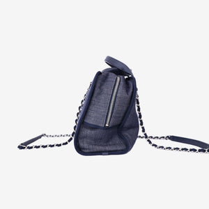 Chanel Large Bowling Bag in Blue Denim & Calfskin Leather with Silver Hardware (Contact to Enquire)