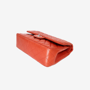 Chanel Jumbo Classic Flap Bag in Orange Lambskin Leather with Silver Hardware