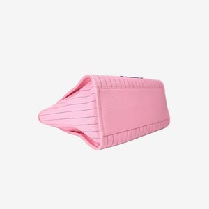 Chanel Large Deauville Tote in Pink and Blue Striped Canvas with Calfskin Leather and Palladium Hardware