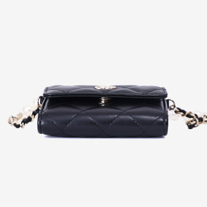 Chanel Wallet on Pearl Chain Card Holder in Black Lambskin Leather with Gold Hardware (Contact to Enquire)