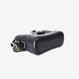 Chanel Small Gabrielle Hobo Bag in Black Crocodile-Embossed Calfskin Leather with Gold Hardware