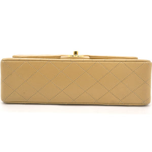 Beige Quilted Lambskin Leather Medium Classic Vintage Double Flap Shoulder Bag
