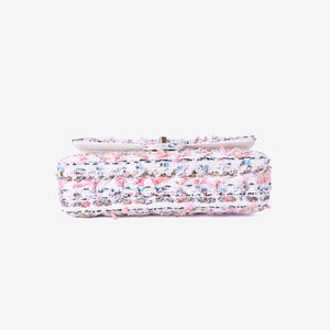 Chanel Classic Flap Bag in White/Pink Tweed Leather with Gold Hardware