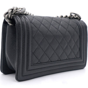 Black Quilted Caviar Leather Small Boy Flap Bag