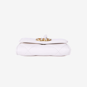 Chanel 19 Card Holder on Chain in White Lambskin Leather with Gold Hardware