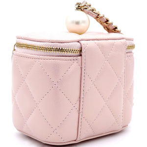 Mini Caviar GHW Vanity Case with Pearl Details Light Pink