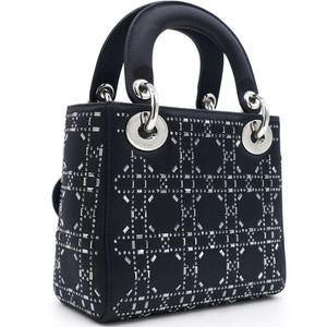 Satin Crystal Cannage Mini Lady Dior Black