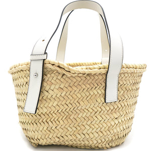 White Woven Raffia and Leather Basket Bag