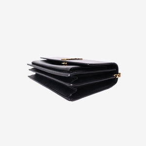 Saint Laurent Sunset Bag in Black Calfskin Leather with Gold Hardware