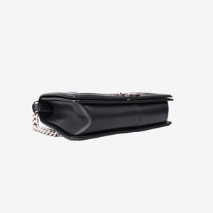 Chanel Boy Bag in Black Chevron Leather with Silver Hardware