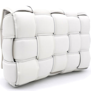 White Padded Leather Cassette Crossbody Bag