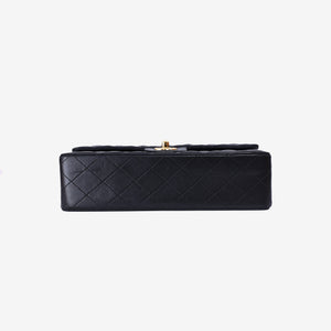 Chanel Vintage Classic Double Flap Medium Bag in Black Lambskin Leather with 24k Gold Hardware