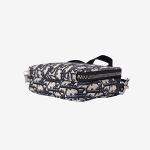 Dior Zipped Pouch in Blue Oblique Jacquard Canvas with Silver Hardware