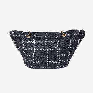 Chanel Raffia Effect Tote in Black/White Tweed Raffia Effect with Gold Hardware