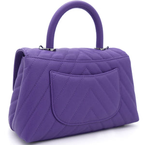 Purple Chevron Caviar Leather Mini Coco Top Handle Bag