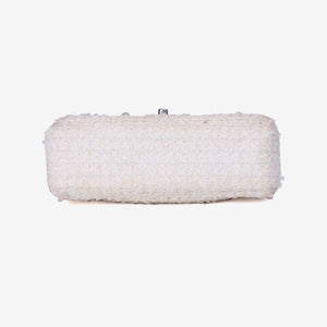 Chanel Tweed Beaded Mini Rectangular Flap in White Tweed with Silver Hardware