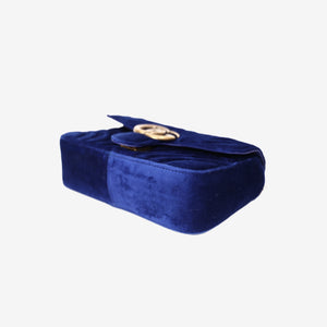 Gucci Chevron Bag in Blue Velvet with Gold Hardware (Contact to Enquire)