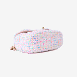 Chanel Mini Flap Bag with Top Handle in Pink Tweed Leather with Gold Hardware