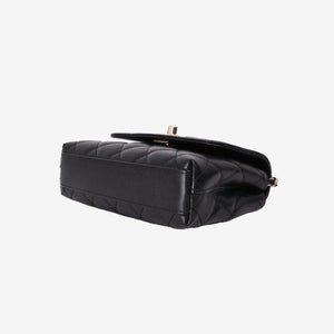 Chanel Mini Coco Handle in Black Caviar Leather with Gold Hardware and Burgundy Lizard-Embossed Top Handle
