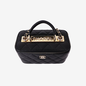 Chanel Small Vanity Case with Top Handle in Black Lambskin Leather with Gold Hardware