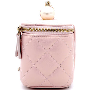 Mini Caviar GHW Vanity Case with Pearl Details Light Pink