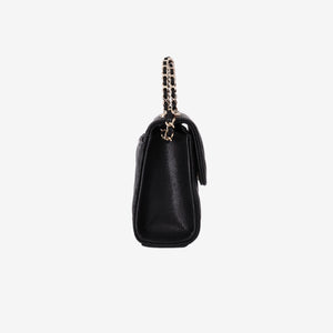 Chanel Double Chain Top Handle Flap in Black Caviar Leather with Gold Hardware