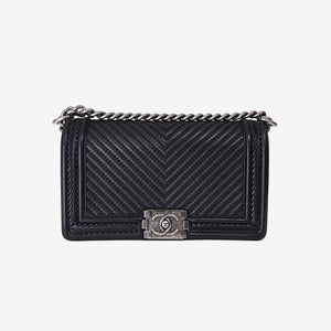 Chanel New Medium Boy Bag in Black Chevron Lambskin Leather with Silver Hardware