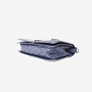 Chanel Medium Boy Bag in Dark Blue Patchwork Denim and Lambskin Leather with Silver Hardware