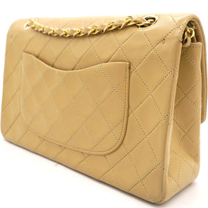 Beige Quilted Lambskin Leather Medium Classic Vintage Double Flap Shoulder Bag