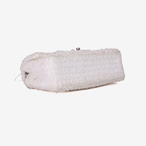 Chanel Tweed Beaded Mini Rectangular Flap in White Tweed with Silver Hardware