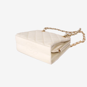 Chanel Quilted Clutch in Beige Satin with Gold Hardware