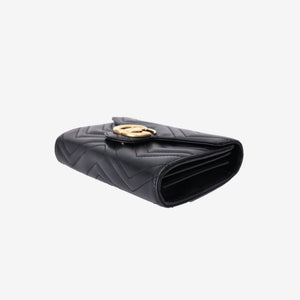 Gucci GG Marmont Wallet on Chain in Black Matelassé Lambskin Leather with Gold Hardware