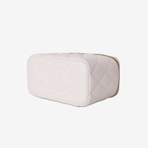 Chanel Vanity Case with Chain Bag in White Caviar Leather with Gold Hardware