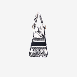 Dior Medium Lady D-Lite Zodiac Embroidered Bag in White/Black Canvas with Gold Hardware