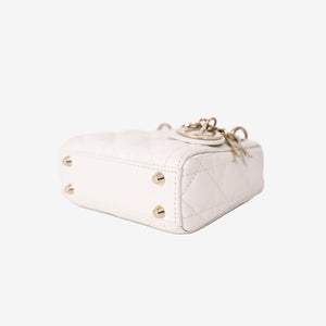 Christian Dior Mini Lady Dior Handbag in White Lambskin with Gold Hardware