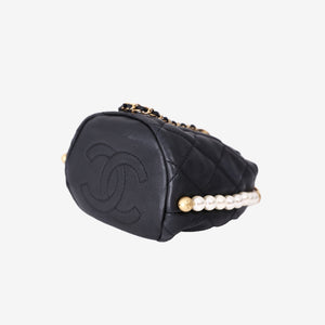 *RARE* Chanel Mini About Pearls Drawstring Bucket Bag in Black Quilted Calfskin Leather with Gold Hardware