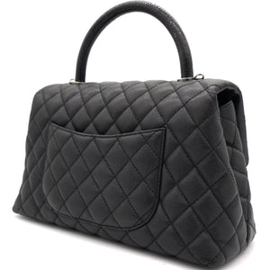 Black Caviar Leather Medium Coco Top Handle Bag
