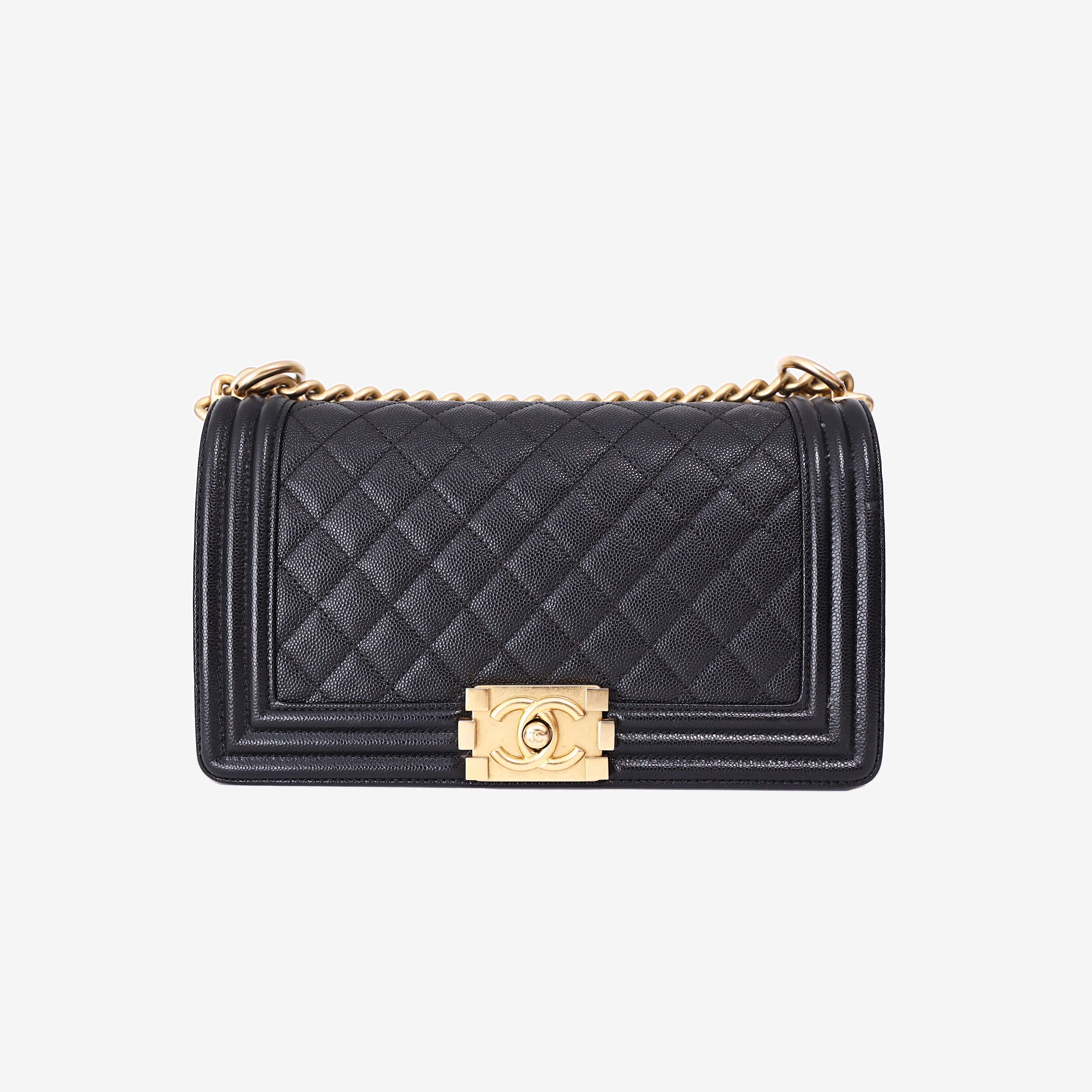 Chanel Medium Boy Bag in Black Caviar Leather with Gold Hardware
